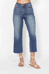 Judy Blue High Waist Back Pocket Embroidery Crop Wide Jeans.