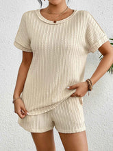 Texture Round Neck Top and Shorts Lounge Set.