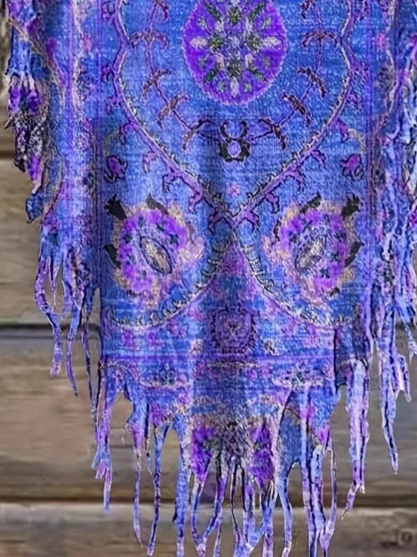 Plus Size Fringe Round Neck Cover-Up.