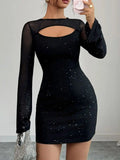 Glitter Cutout Long Sleeve Mini Dress.