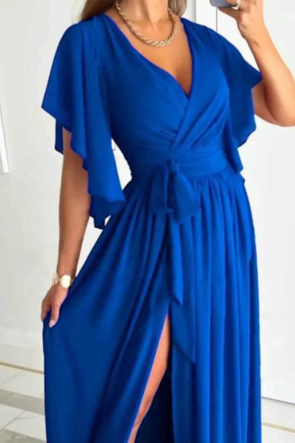 Surplice Flutter Sleeve Maxi Dress.