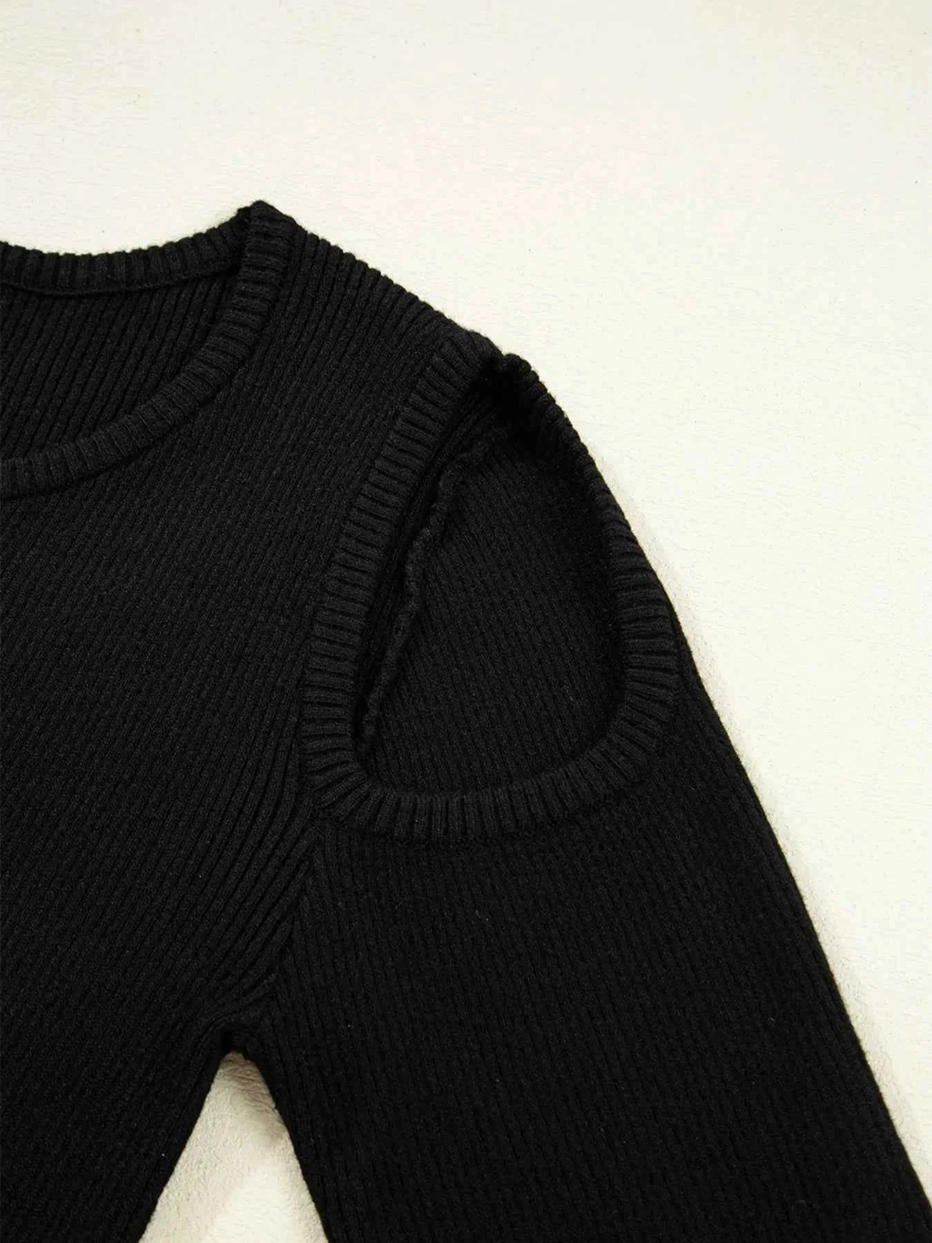Ribbed Knit Cold Shoulder Sweater.