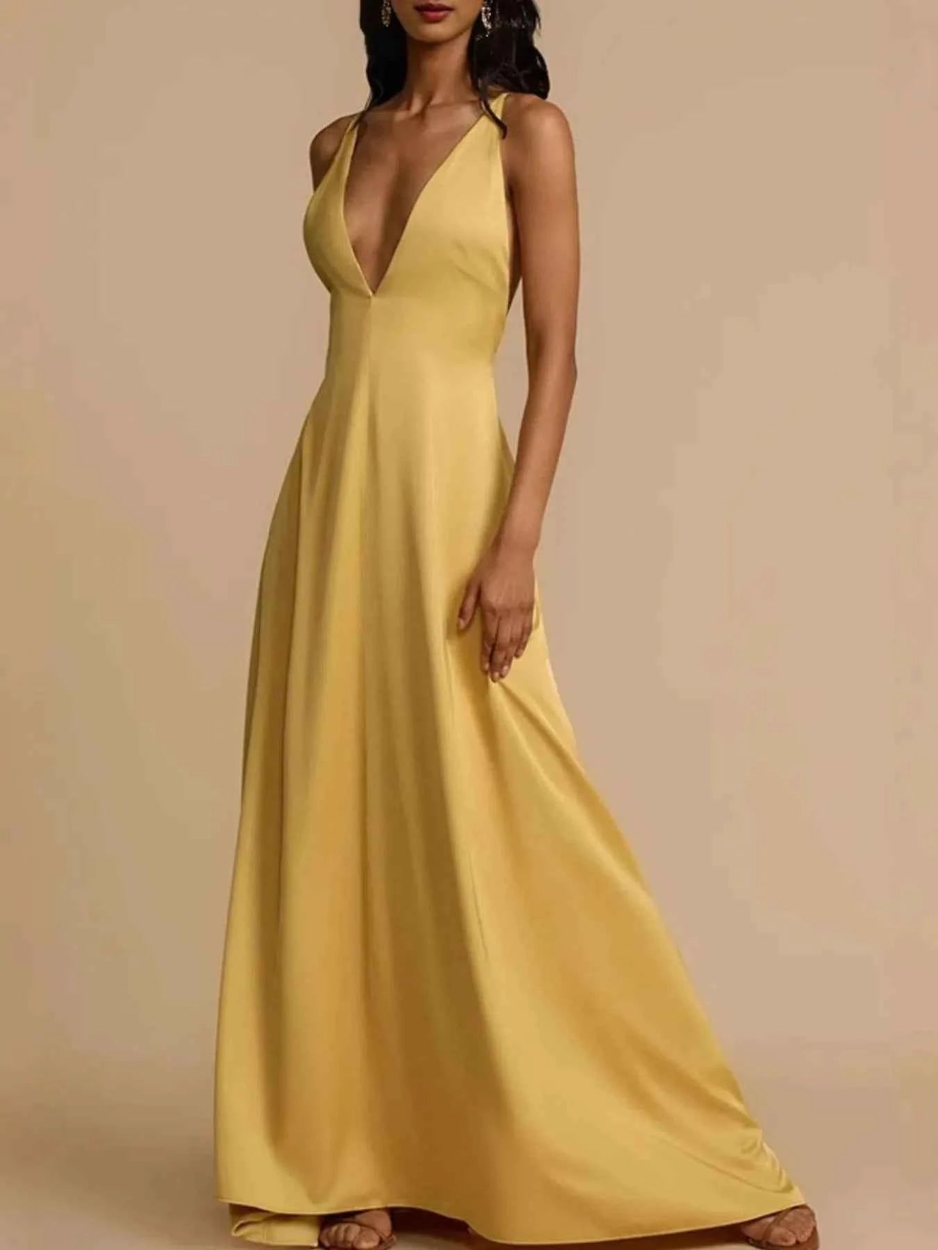 Backless Deep V-Neck Maxi Dress.