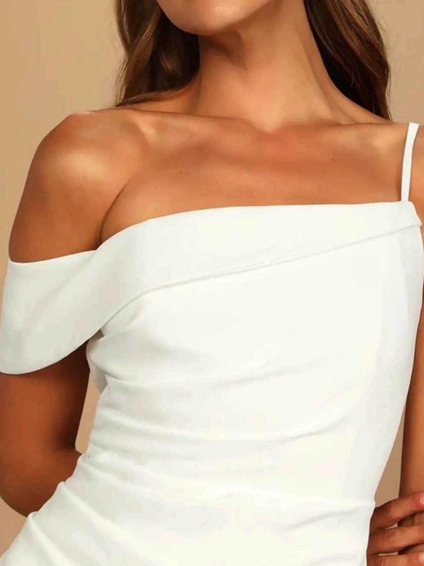 Split Asymmetrical Neck Midi Dress.