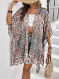 Floral Print Open Front Cover Up.