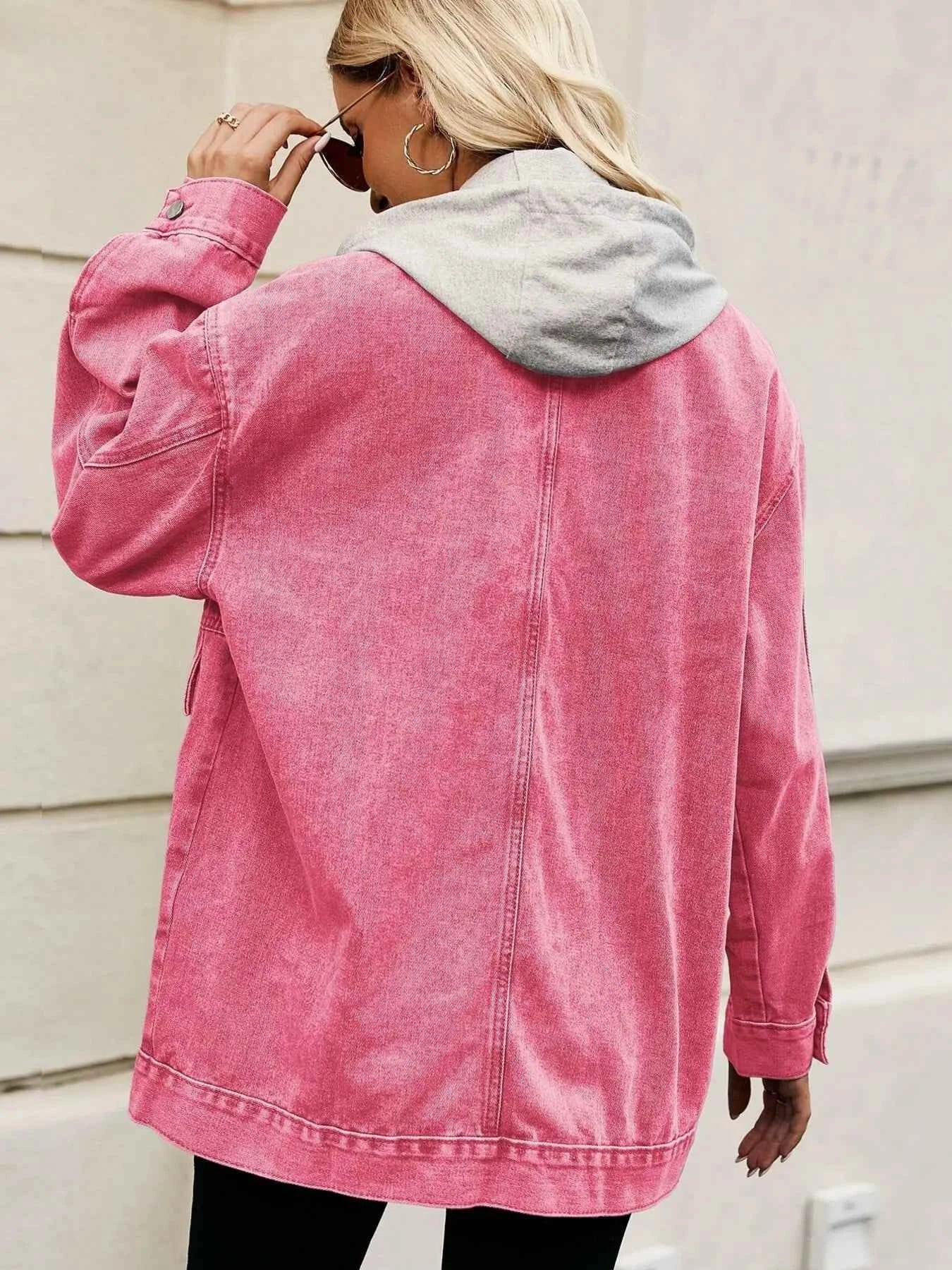 Oversized Button Up Denim Jacket with Hood.