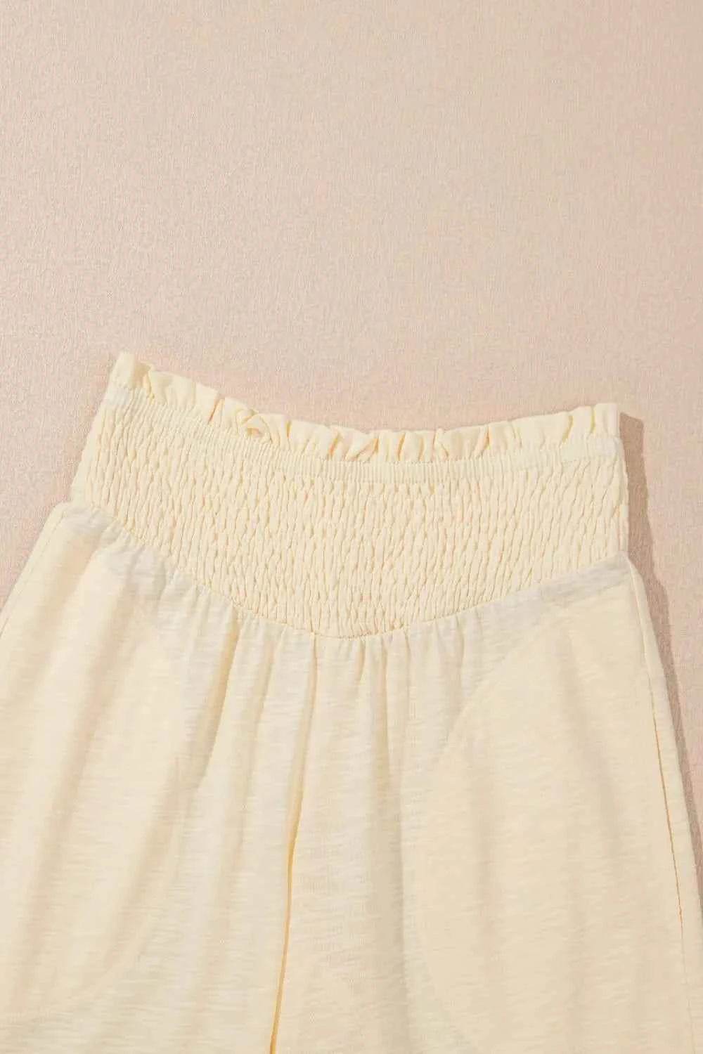 Solid Color Tank Top & Smocked Waist Pants Set - EBYNN