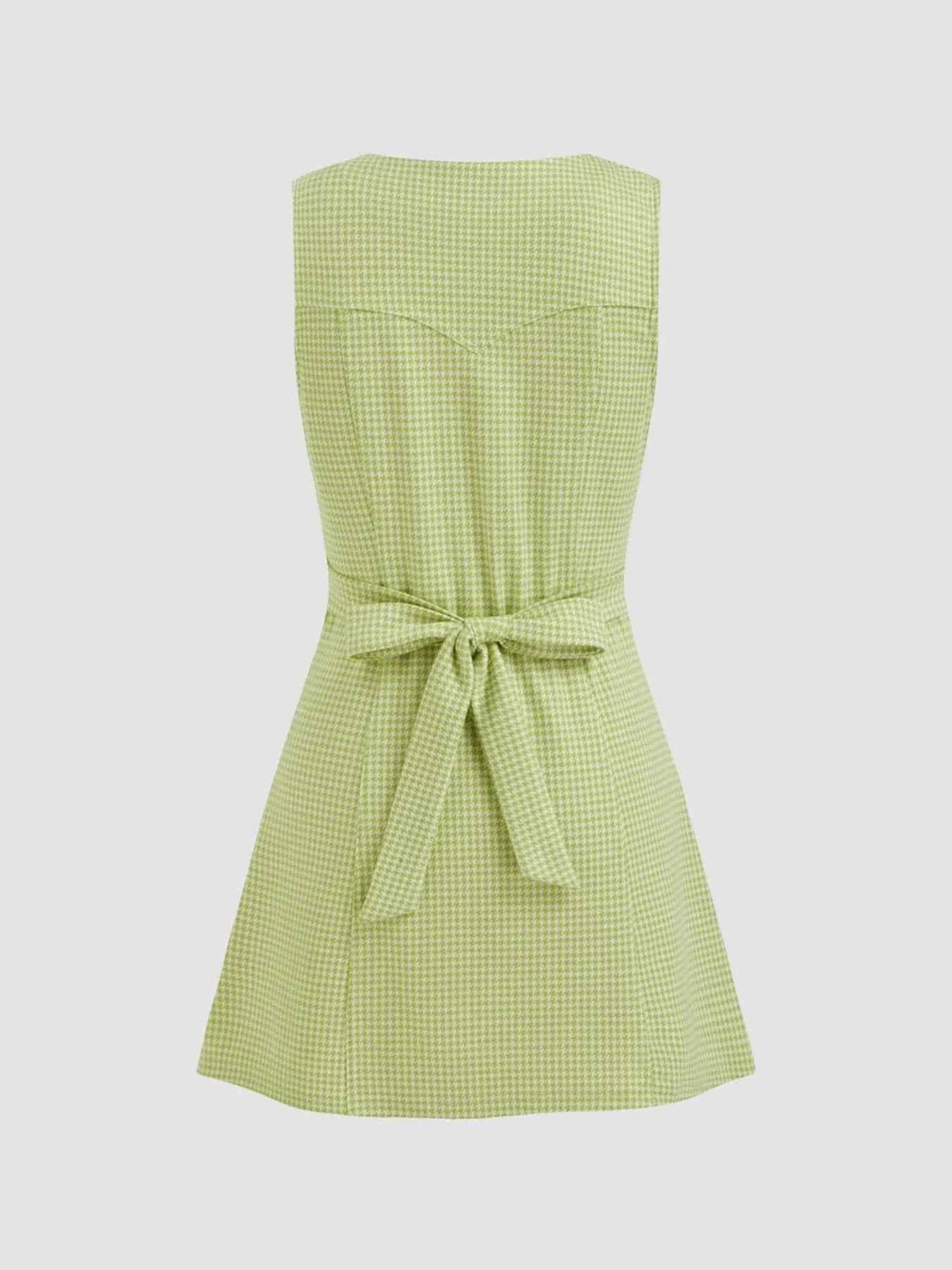 Gingham Button-Front A-Line Mini Dress.