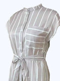 Striped Tie Waist Short Sleeve Dress.