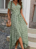Printed Surplice Maxi Dress with Flutter Sleeves.