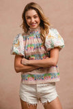 Ruffle Neckline Blouse with Embroidery for Effortless Style - EBYNN