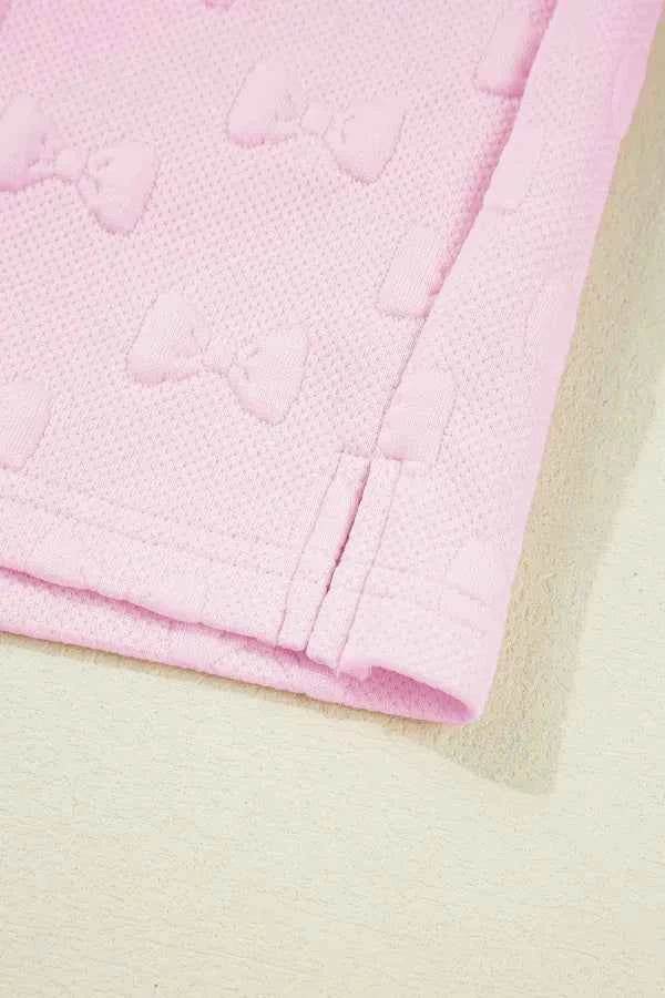 Bow Jacquard Ruffle Top Set with Cap Sleeve and Shorts - EBYNN