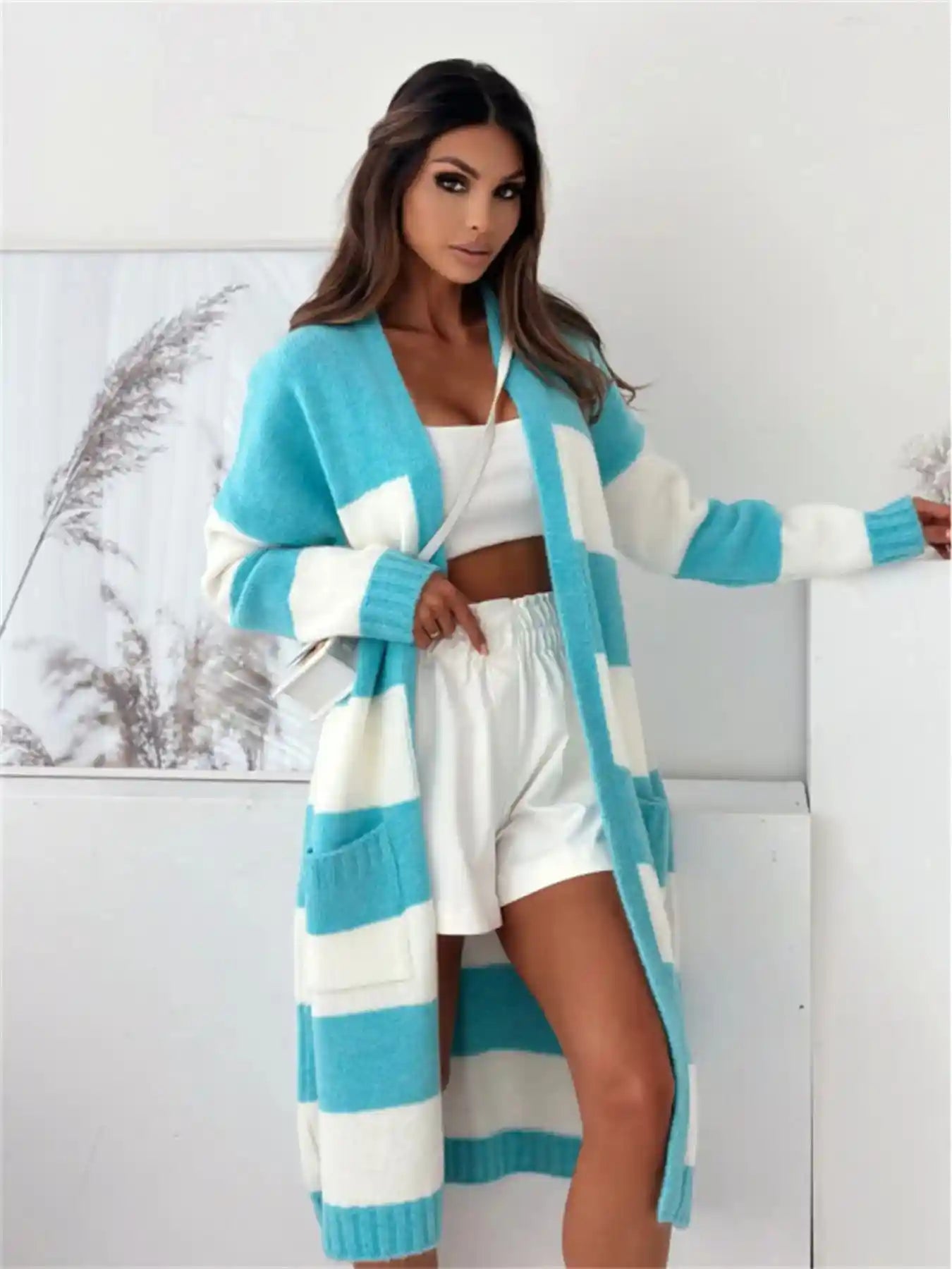 Color Block Oversized Open Front Cardigan.