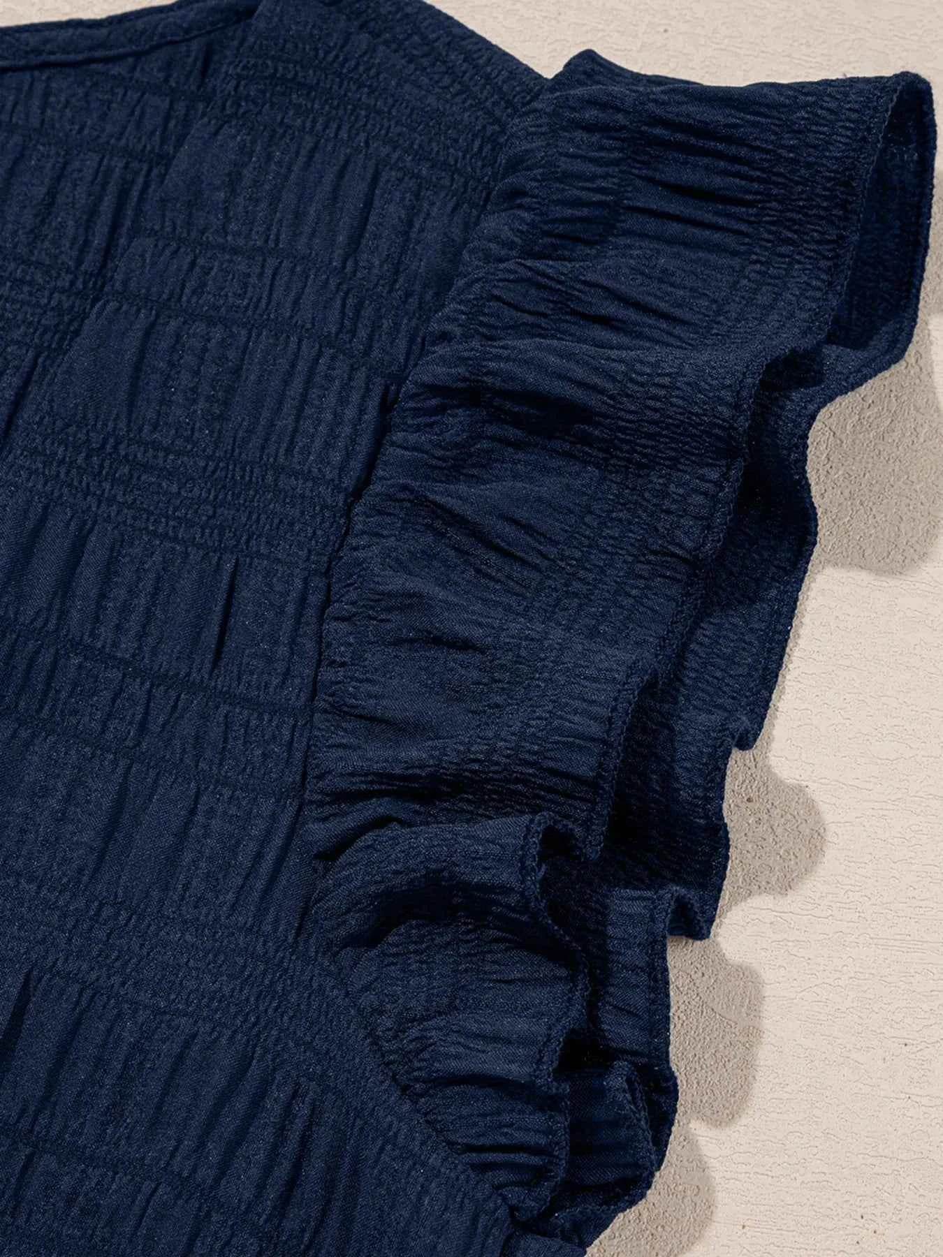 Textured Square Neck Top Set with Shirred High Waist Shorts - EBYNN