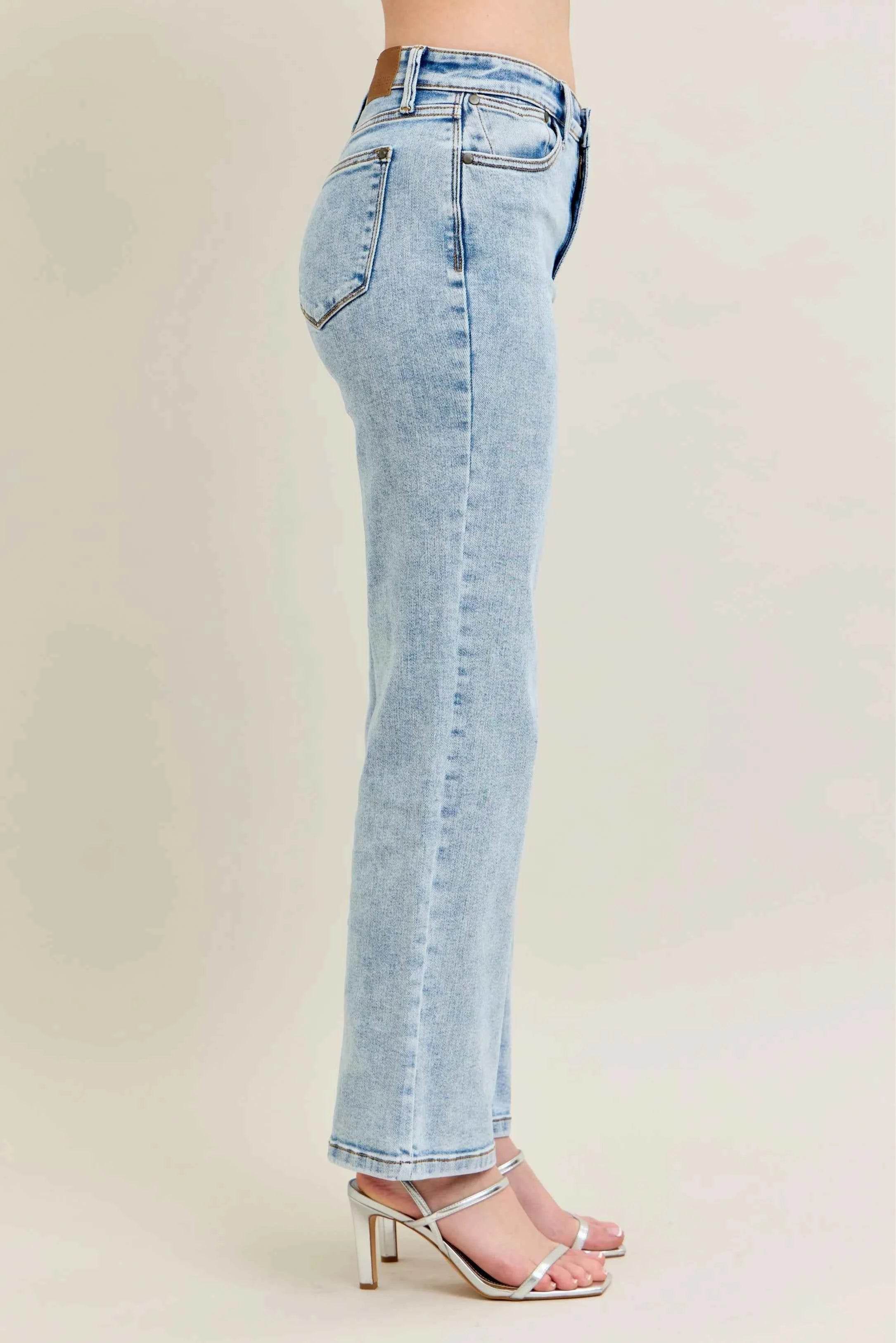 Judy Blue High Waist Stone Wash Straight Jeans Plus Size.