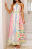 Women's Printed Halter Neck Maxi Dress.
