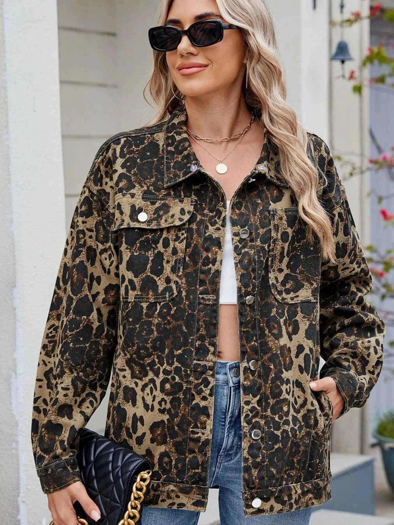 Leopard Print Oversized Denim Jacket.