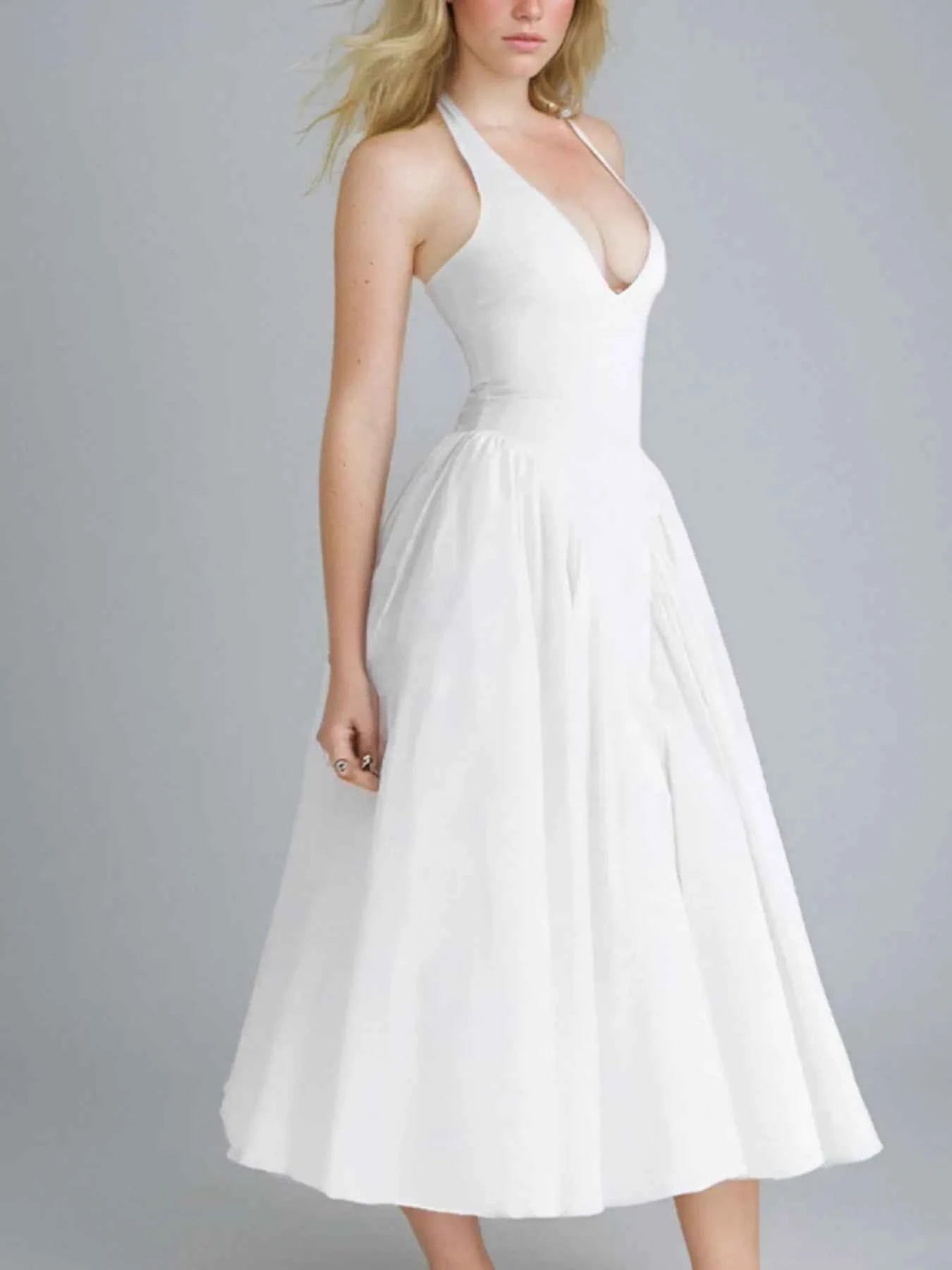 Plus Size Ruched Halter Neck Midi Dress.