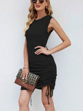 Ruched Sleeveless Dress with Round Neck.