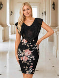 Ruffled V-Neck Floral Cap Sleeve Dress.