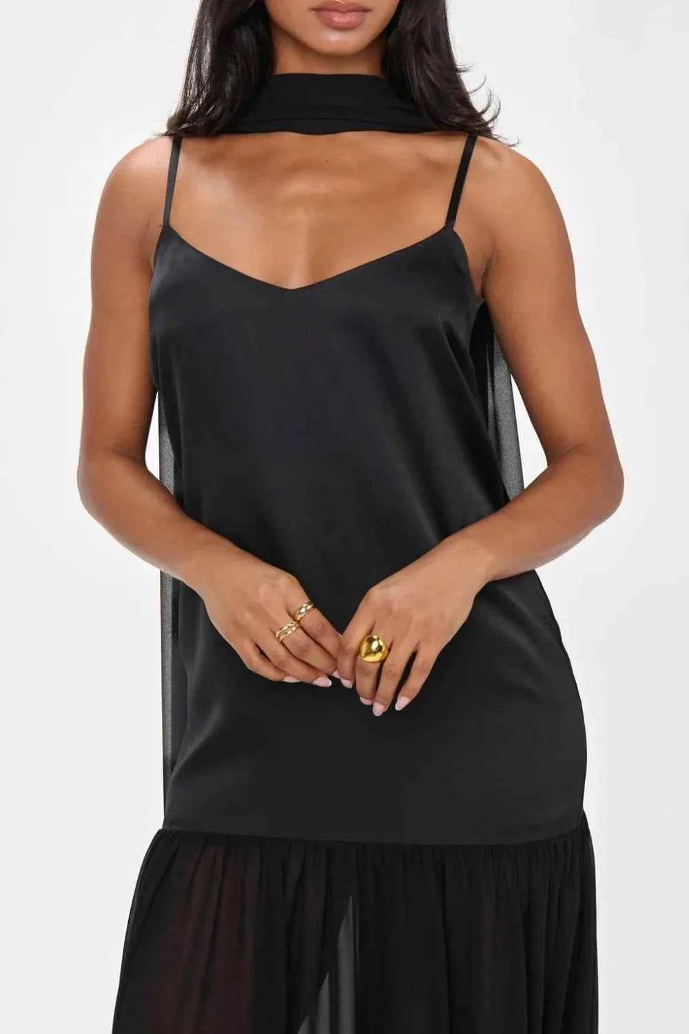 Adjustable Strap Maxi Cami Dress with Scarf.