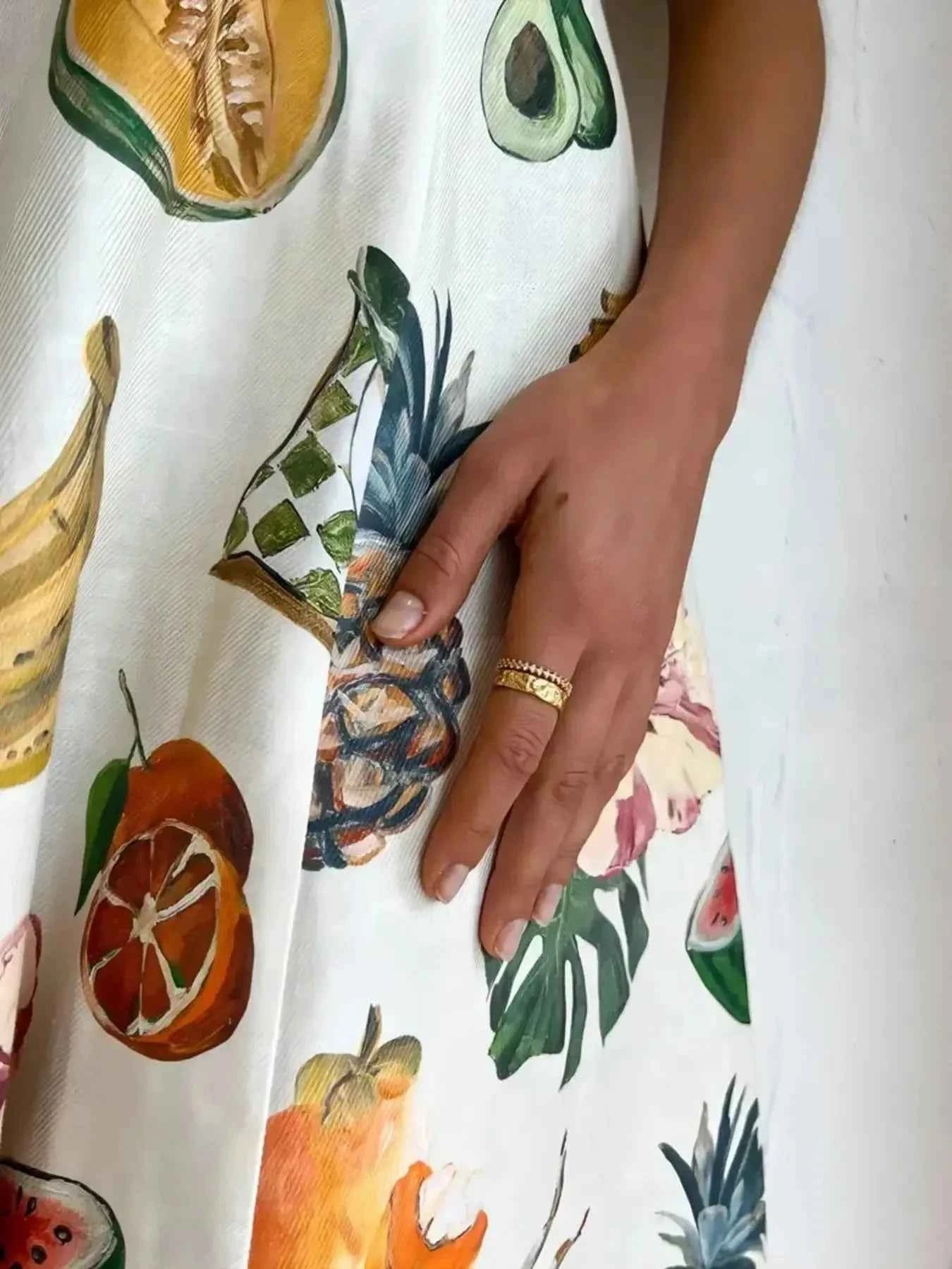 Printed Round Neck Puff Sleeve Dress.