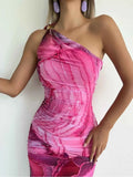 One Shoulder Ruched Bodycon Maxi Dress.