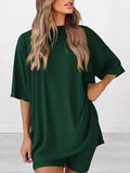 Plus Size Round Neck Set: Oversized Top and Shorts Set for Ultimate Comfort - EBYNN