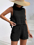 Diamond Pattern Sleeveless Top and Shorts Knit Set - EBYNN