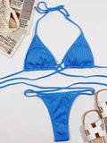 Halter Neck Crisscross Ribbed Bikini Set.