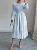 Polka Dot Long Sleeve Tiered Midi Dress.