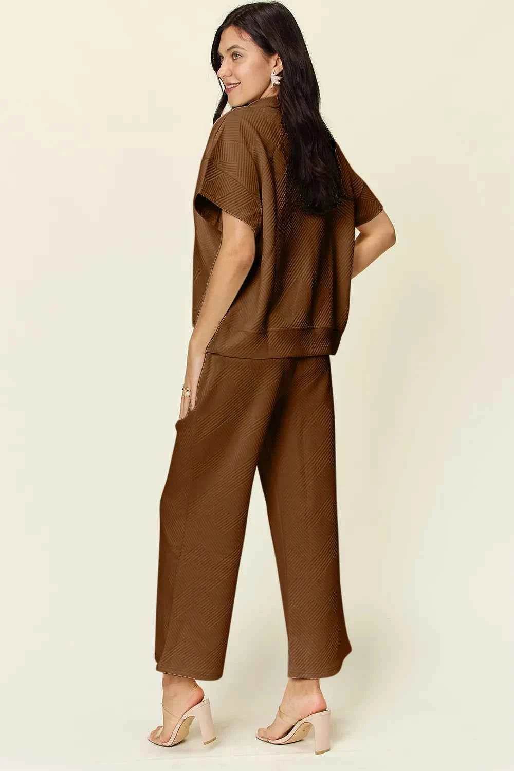 Double Take Texture Set: Full Size Half Zip Top & Pants Set - EBYNN