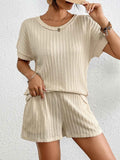 Texture Round Neck Top and Shorts Lounge Set.