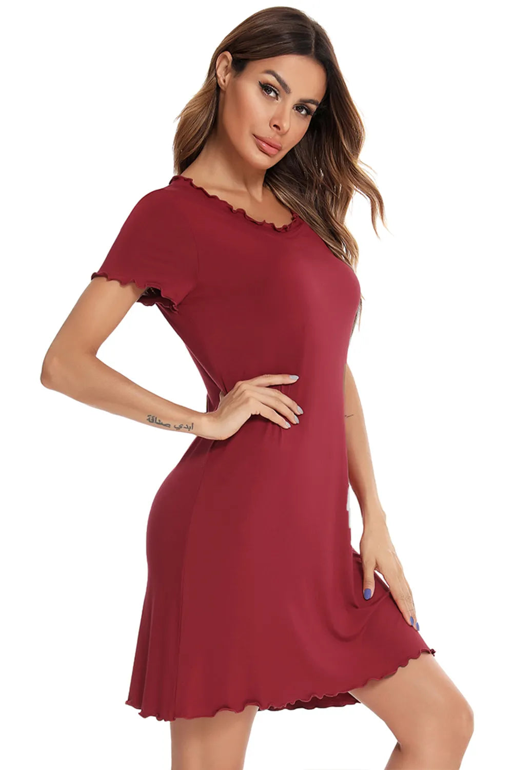 Round Neck Short Sleeve Lounge Dress.