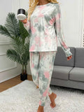 Shiny Tie-Dye Round Neck Top & Drawstring Pants Lounge Set.