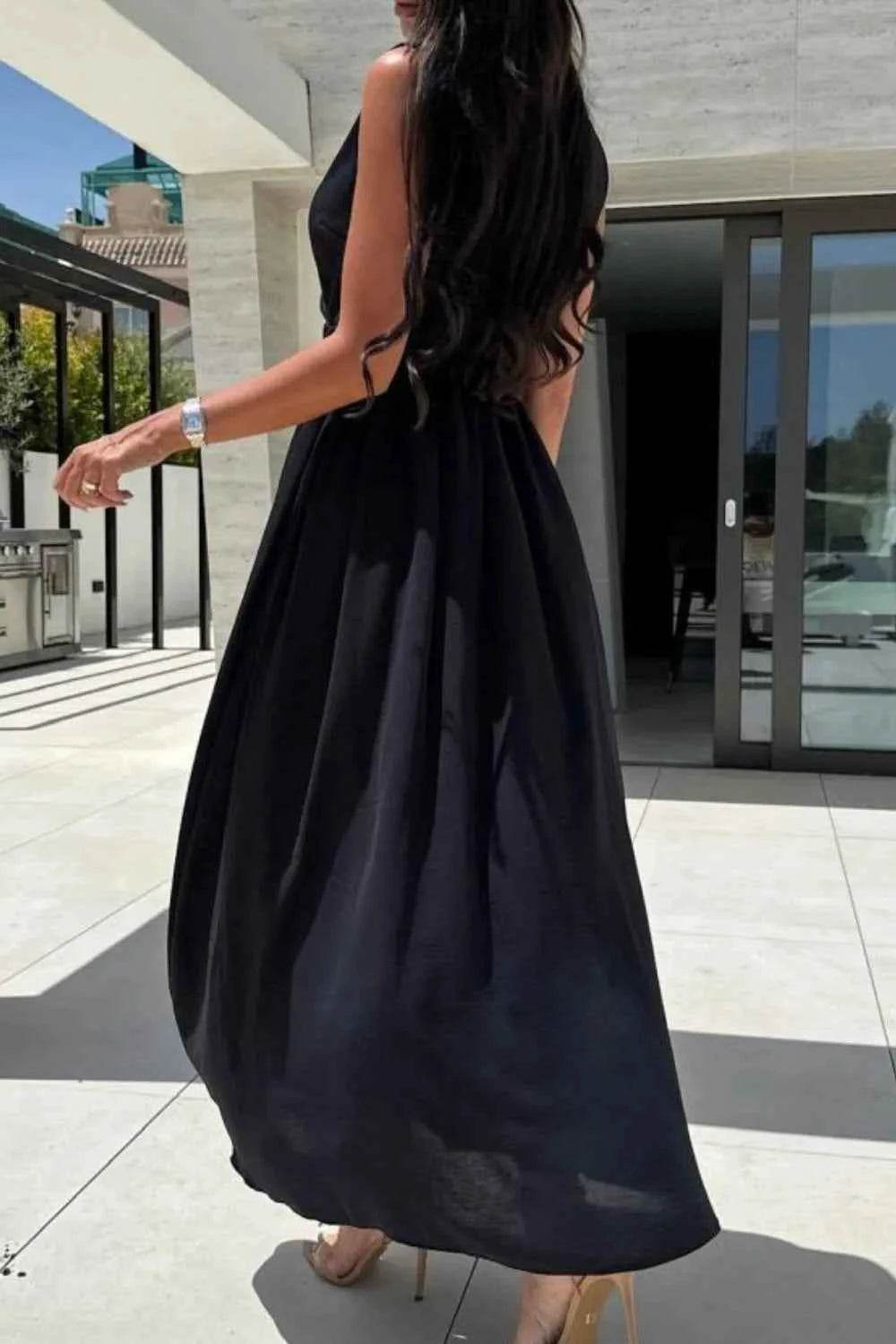Surplice Sleeveless Maxi Dress with Slit.