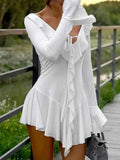 Ruffle V-Neck Flounce Sleeve Mini Dress.