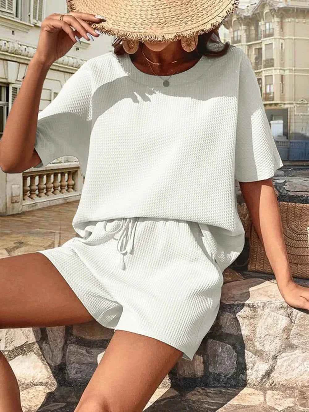Waffle Knit Top and Shorts Set for Ultimate Comfort and Style - EBYNN