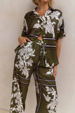 Printed Button Up Shirt and Pants Set - EBYNN