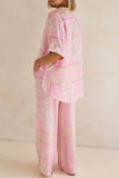 Printed Button Up Shirt and Pants Set - EBYNN