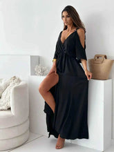 Tied Shoulder Slit Maxi Dress.