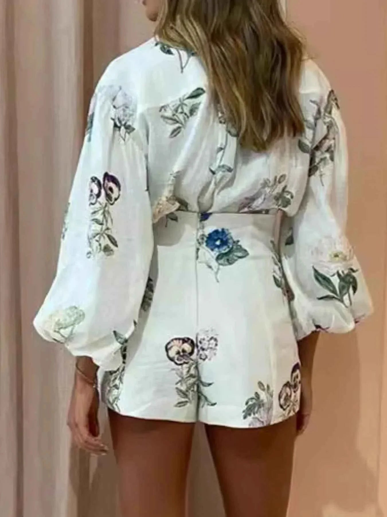 Printed Balloon Sleeve Top and Shorts Set.