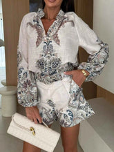 Printed Long Sleeve Shirt and Shorts Set.