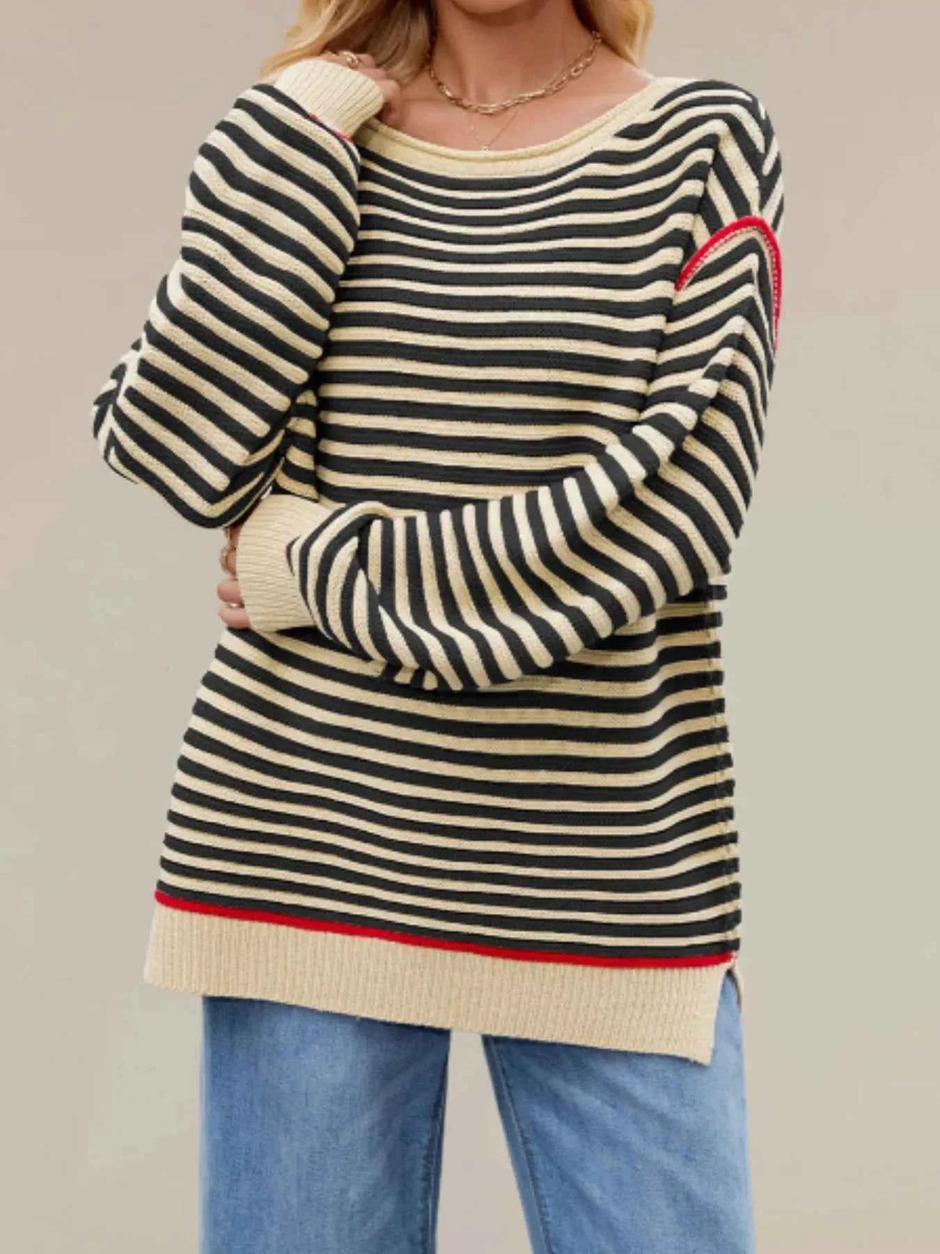 Slit Striped Oversized Sweater.