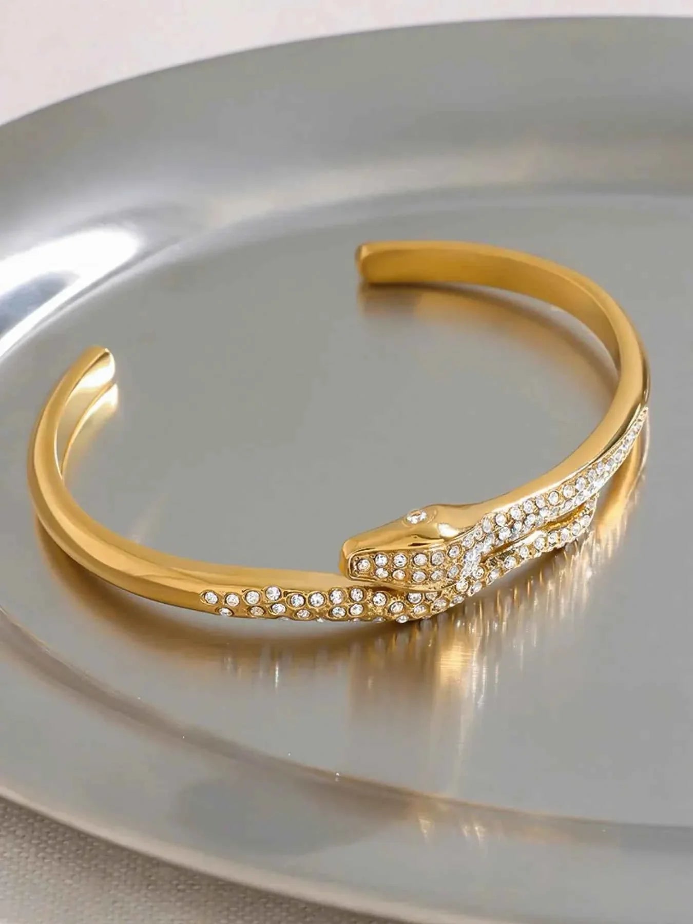18K Gold-Plated Snake Design Rhinestone Bracelet.