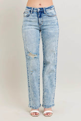 Judy Blue Plus Size High-Waist Mineral Wash 90's Straight Jeans.