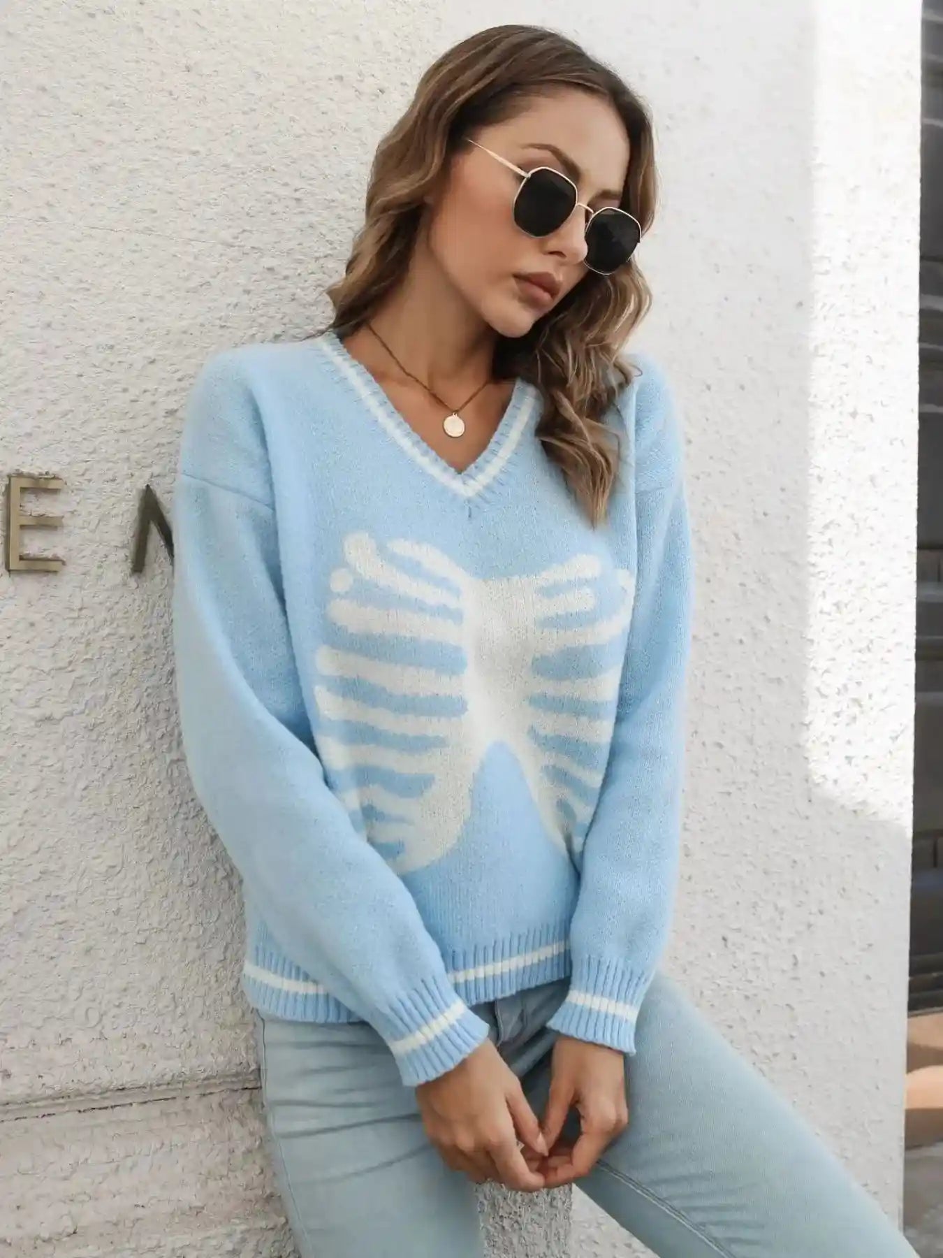 V-Neck Dropped Shoulder Sweater.