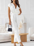 Surplice Cap Sleeve Tie Waist Jumpsuit.