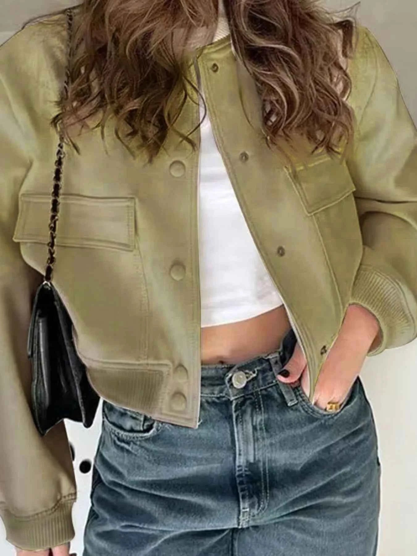 Plus Size Cropped Snap Down Jacket.