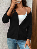 Textured Button-Front Cardigan with 3/4 Sleeves.